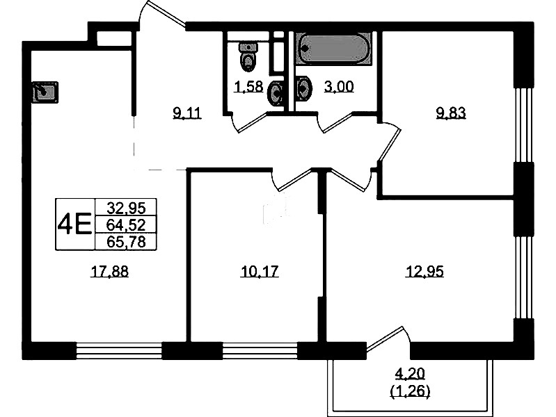 3-комнатная квартира 65.78 м², 3/12 эт., ЖК «Новые Лаврики»
